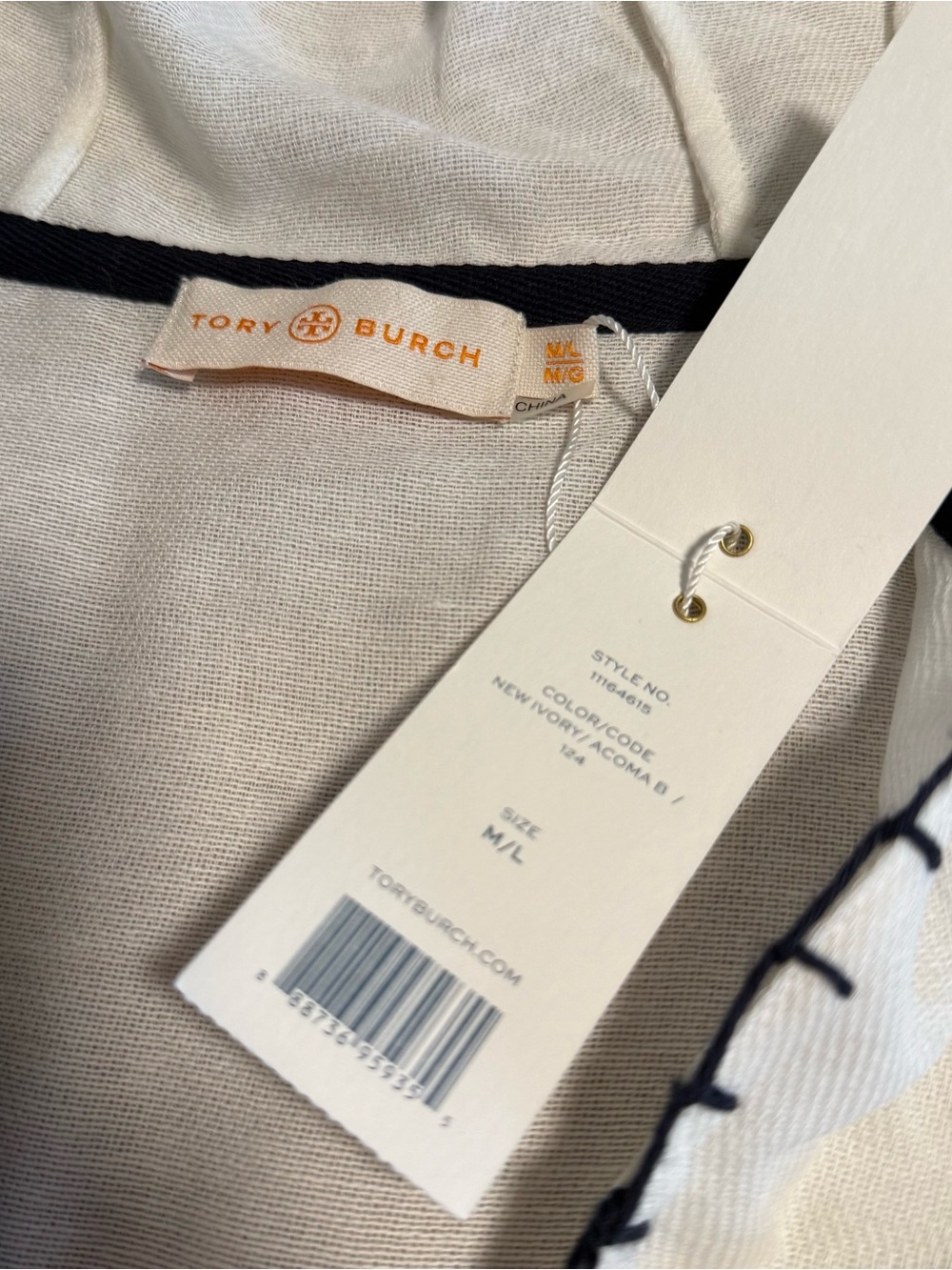 Tory Burch Ivory Hooded Tunic with Navy & Rust Embroidery - Picture 2 of 5